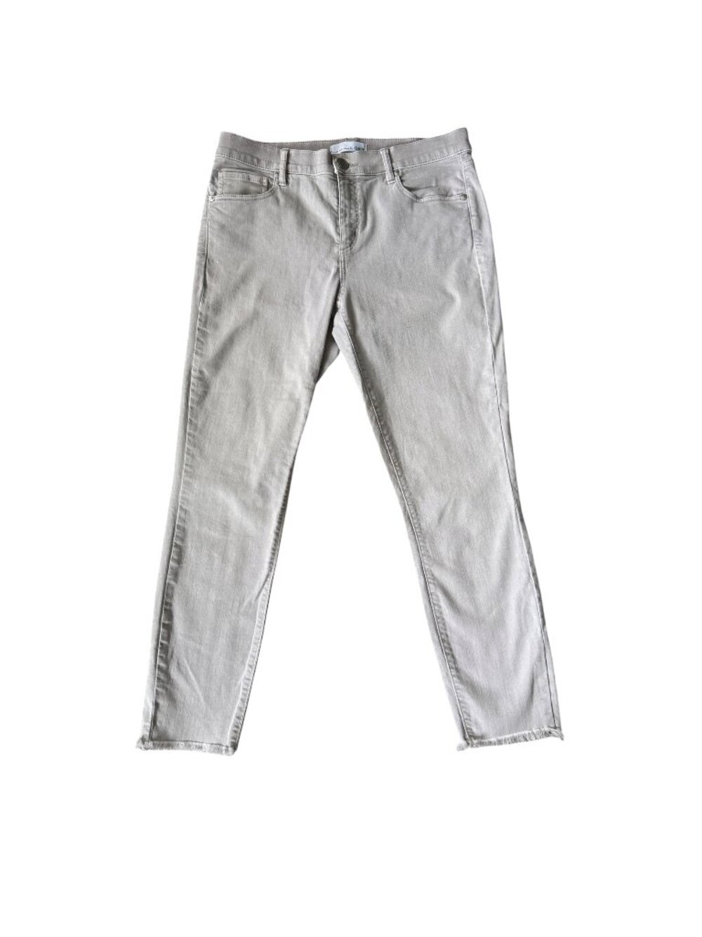 Loft women's light sand color modern skinny crop frayed stretchy jeans 28/6